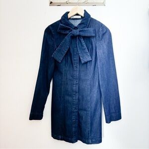 Zara Denim Long Sleeve Bow Mini Dress XS